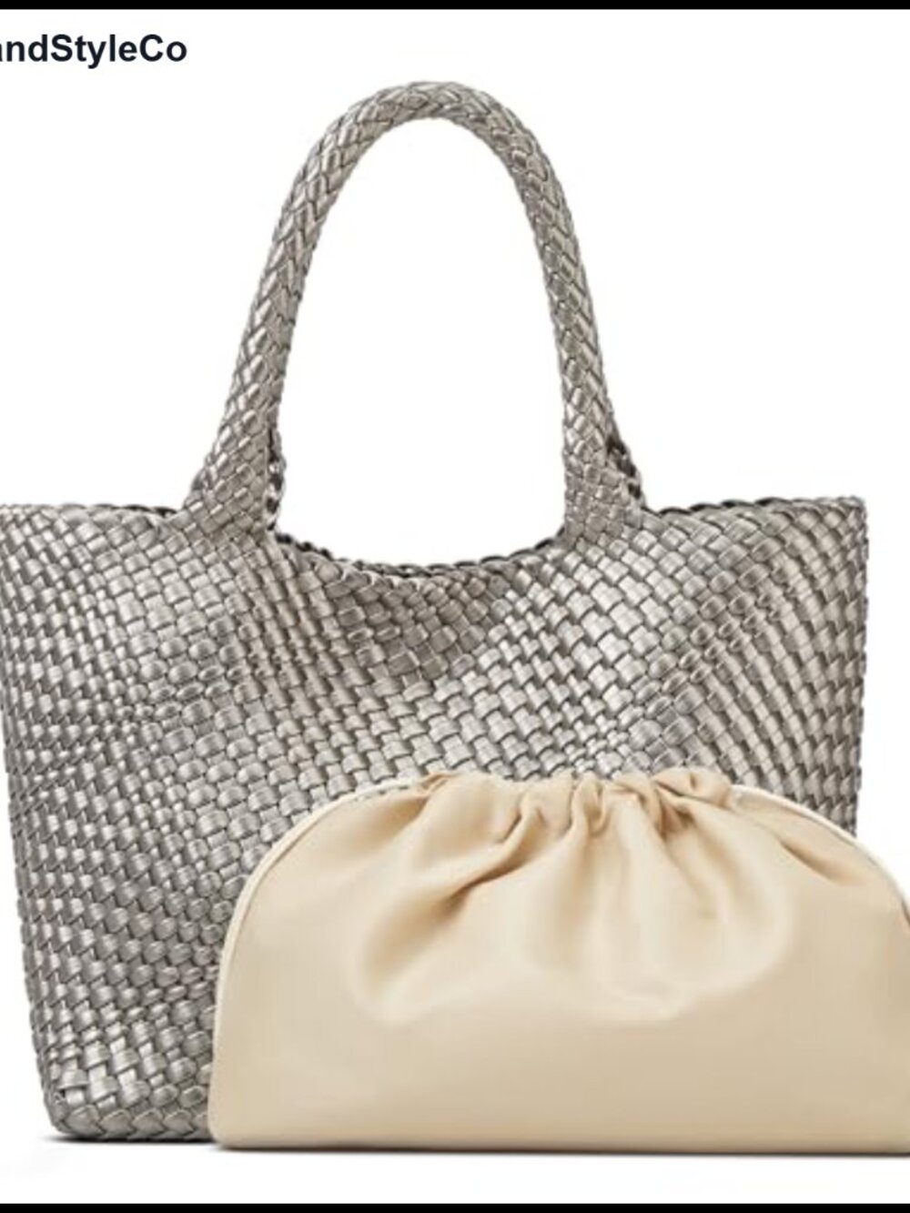 Woven Tote Bag for Women Vegan Leather Top Handle Handbag Purse